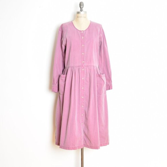 vintage 90s dress lilac purple twill babydoll midi grunge button up long M - Picture 1 of 9